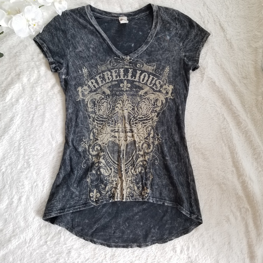 Rhinestone High Low V Neck